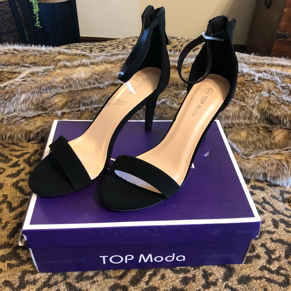 Black ankle strap dress heels